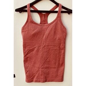 Athletic Ribbed Racerback Tank Top Rose Pink Heathered Sleeveless Activewear